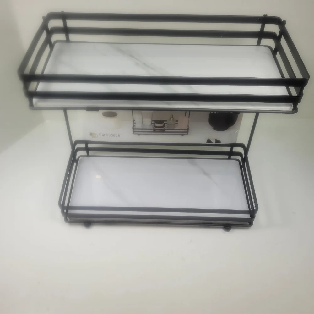 Black and White Two-Tier Shelf With Marbel Look